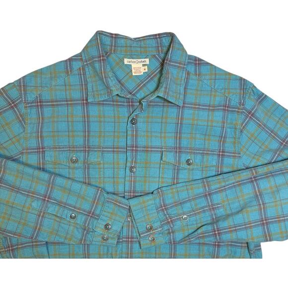 Carbon 2 Cobalt Corduroy Shirt Men’s‎ Medium Plaid Button Up 100% Cotton - Picture 5 of 9
